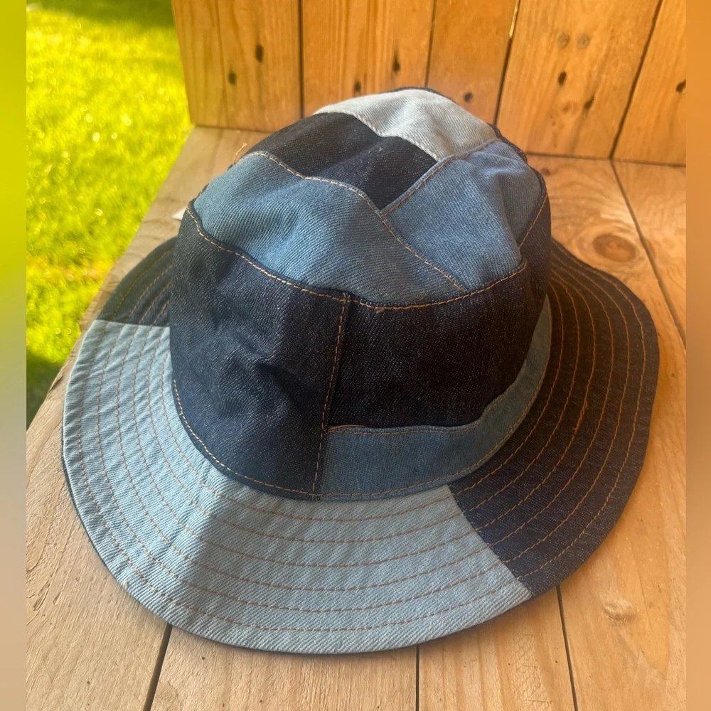 Patchwork Denim Bucket Hat - Blue Jean Light and Dark Wash Tones Brand New NWT